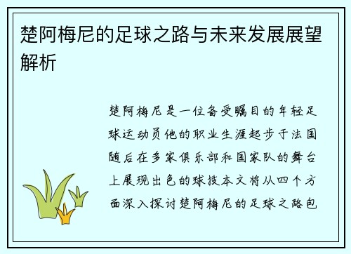 楚阿梅尼的足球之路与未来发展展望解析